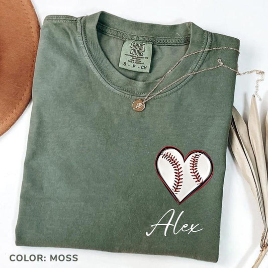 Comfort Colors Custom Baseball Mom T-Shirt, Custom Baseball Pocket Shirt, Baseball Gift, Baseball Heart TShirt, Sports Mom Tee, Baseball Fan Tshirt