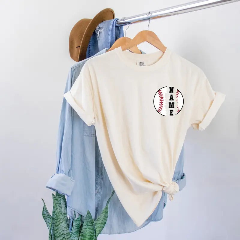 Comfort Colors Custom Name Baseball T-Shirts, Personalized Baseball Mom Shirt, Matching Game Day Tees, Sports Mama...