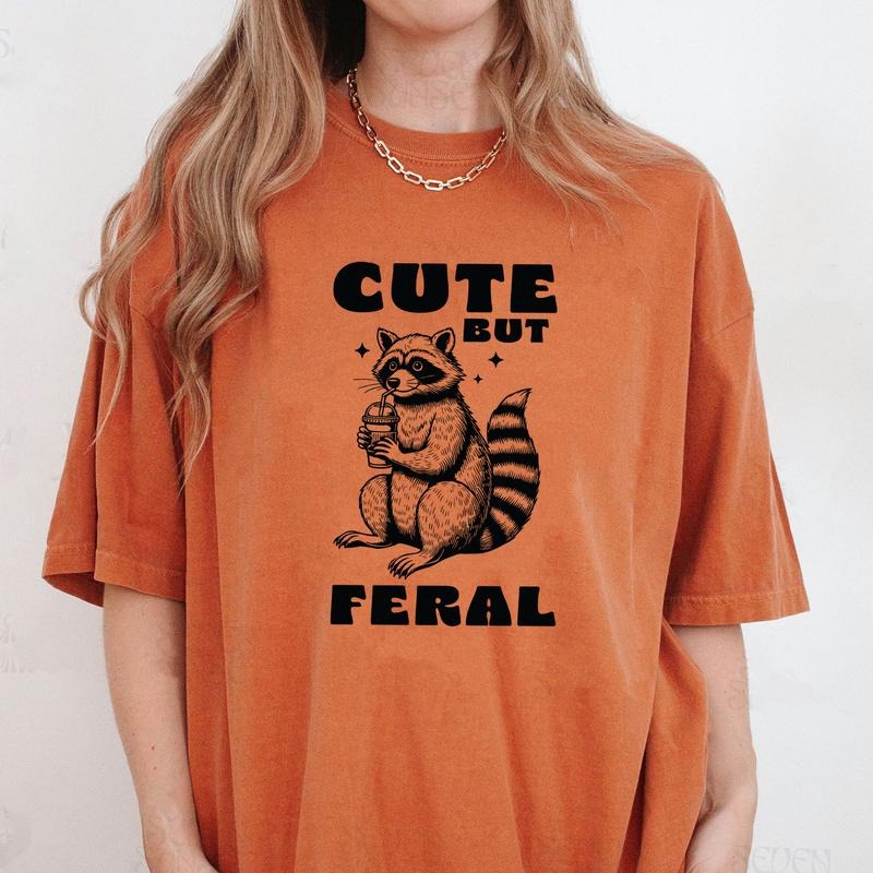 Comfort Colors Cute But Feral Shirt, Vintage Funny Raccoon Shirt, Sarcastic T-Shirt, Raccoon Gifts, Trash Panda Shirt...
