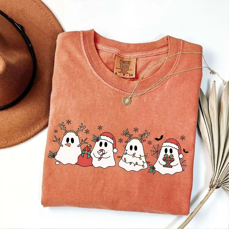 Comfort Colors Cute Christmas Ghost Shirt, Merry Christmas T-Shirt, Ghost Santa Shirt, Christmas Holiday Gift Hoodie,...
