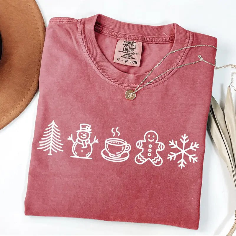 Comfort Colors Cute Christmas Shirt, Holiday Shirt, Merry & Bright Christmas T-Shirt, Womens Holiday Coffee T-Shirt,...