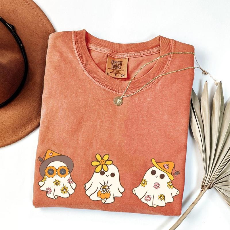 Comfort Colors Cute Ghost Shirt, Colorful Ghost Shirt, Halloween Gift, Halloween Ghost Shirt, Fall Graphic Tee Hoodie,...