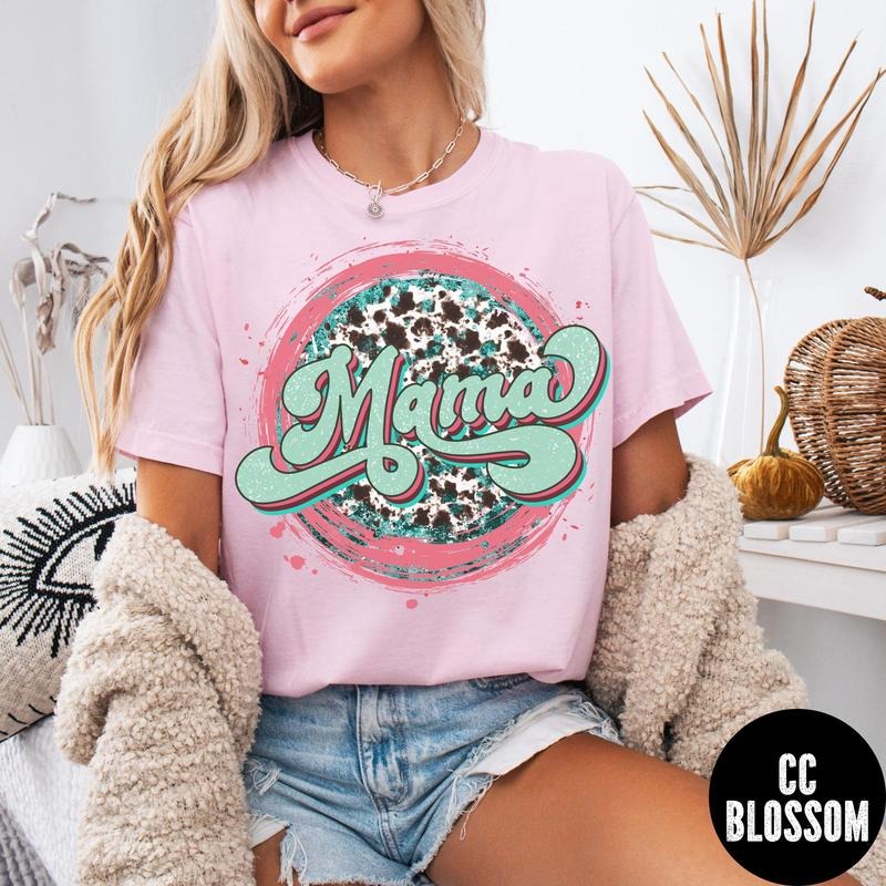 Comfort Colors Cute Mama Shirt, Trendy Cowhide Mama Shirt, Cute Mama Shirt, Mother's Day Gift, Mom Shirt, Retro Mama...