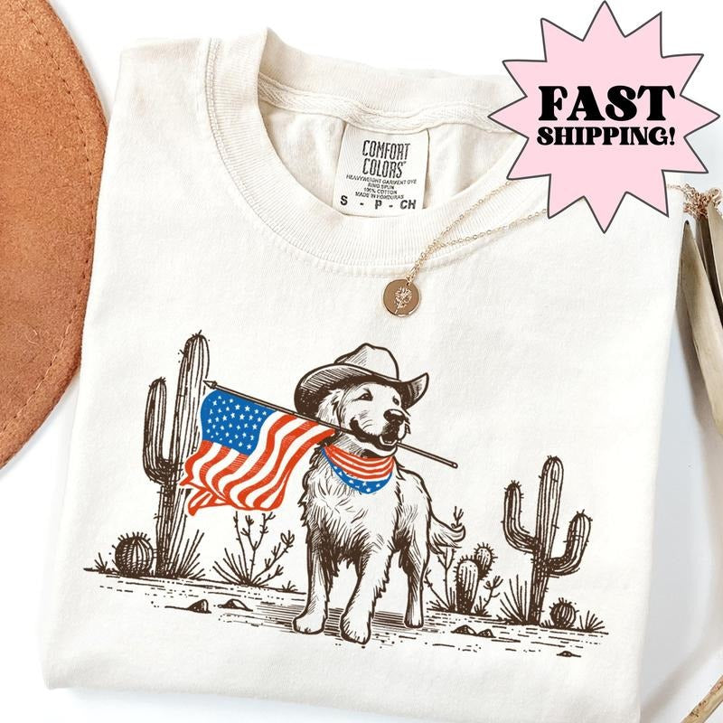 Comfort Colors Dog Shirt, 4th of July Shirt, USA Western Shirt, Fourth of July Shirt, American Flag Shirt Hoodie, Sweatshirt