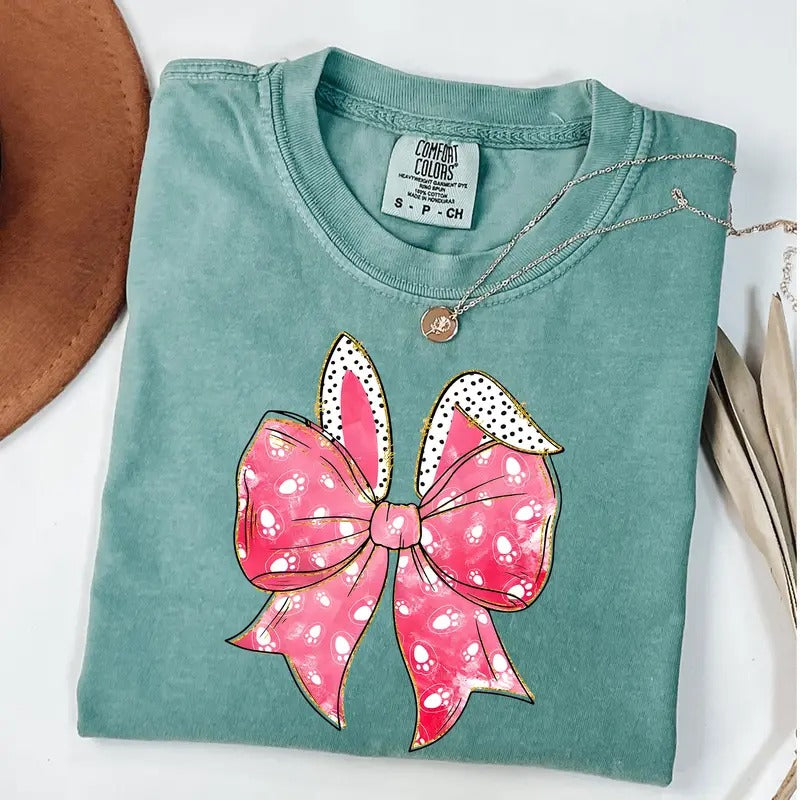 Comfort Colors Easter Bunny Coquette Shirt, Brushstroke Easter Shirt, Girls Easter T-Shirt, Bunny Ears Tee Hoodie, Sweatshirt