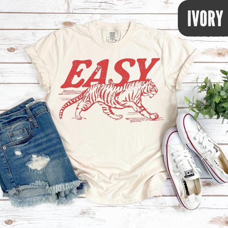 Comfort Colors Easy Tiger T-Shirt, Distressed Tiger Shirt, Vintage Tigers T-shirt, Retro Tiger Tee, Easy Tiger T-shirt,...