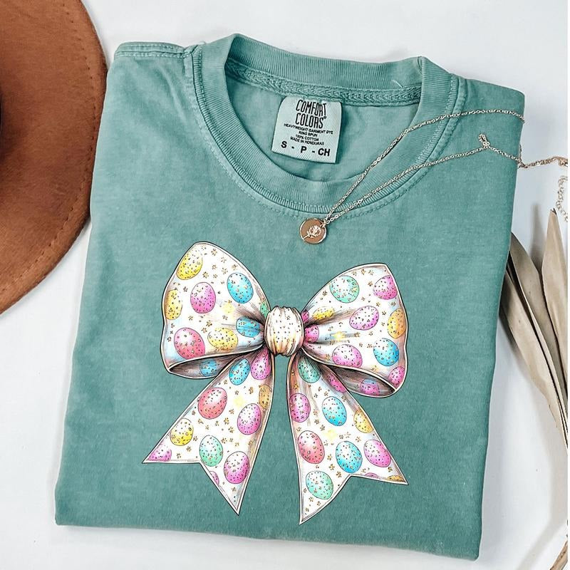 Comfort Colors Egg Coquette Bow T-Shirt, Easter Coquette Bow Shirt, Happy Easter Egg Shirt Hoodie, Sweatshirt