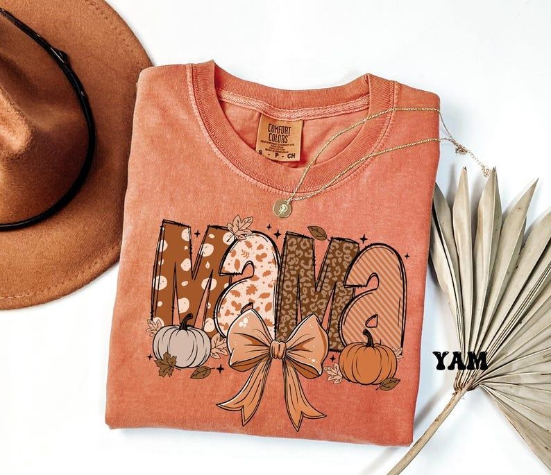 Comfort Colors Fall Mama T-Shirt, Pumpkin Season Mom Tee, Funny Fall Mama TShirts, Thanksgiving Mama T-Shirt, Women's...