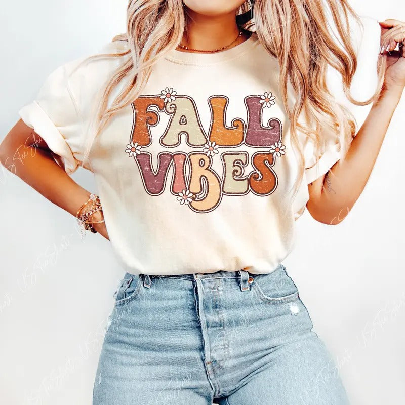 Comfort Colors Fall Vibes Shirt, Retro Fall Shirt, Autumn Shirt, Fall Gifts, Womens Fall Tshirts, Fall Graphic Tee,...