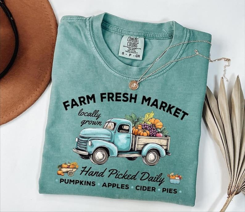 Comfort Colors Farm Fresh Market Shirt, Pumpkin Season, Cute Harvest Pumpkin Shirt, Womens Fall Shirt, Thanksgiving...