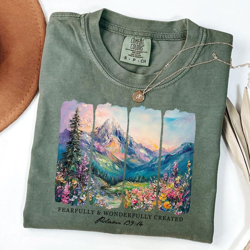 Comfort Colors Fearfully and Wonderfully Made T-Shirt, Religious Wildflower Shirt, Christian Shirt, Bible Verse T-Shirt,...