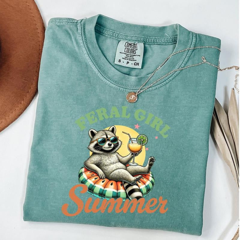 Comfort Colors Feral Girl Summer Shirt, Funny Raccoon Shirt, Summer T-Shirt, Unisex T-Shirt Hoodie, Sweatshirt