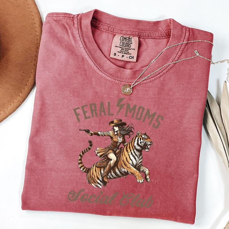 Comfort Colors Feral Moms Social Club Shirt, Vintage Graphic Tee, Feral Mom Shirt, Somebody's Feral Wife T-shirt, Trendy...