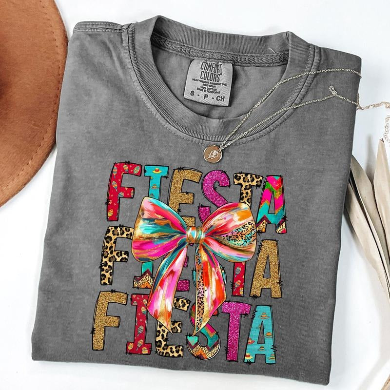 Comfort Colors Fiesta Bow Shirt, Cinco de Mayo Tee, Mexican Fiesta T-Shirt, Coquette Bow Shirt Hoodie, Sweatshirt