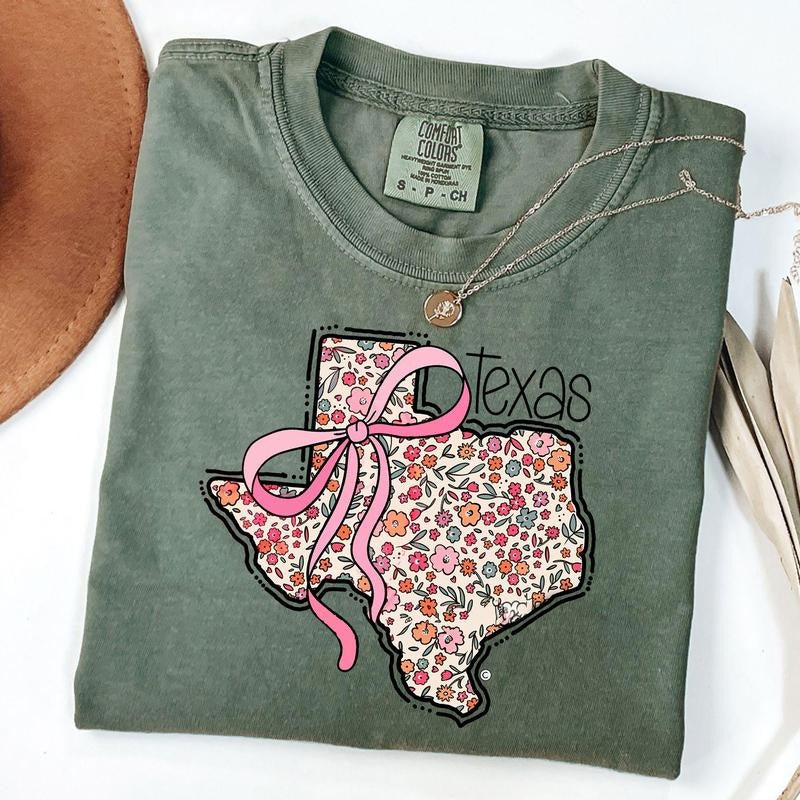 Comfort Colors Floral Coquette Texas Shirt, Coquette Bow State T-Shirt, Trendy Girly Tee, Gift For Her Hoodie, Sweatshirt