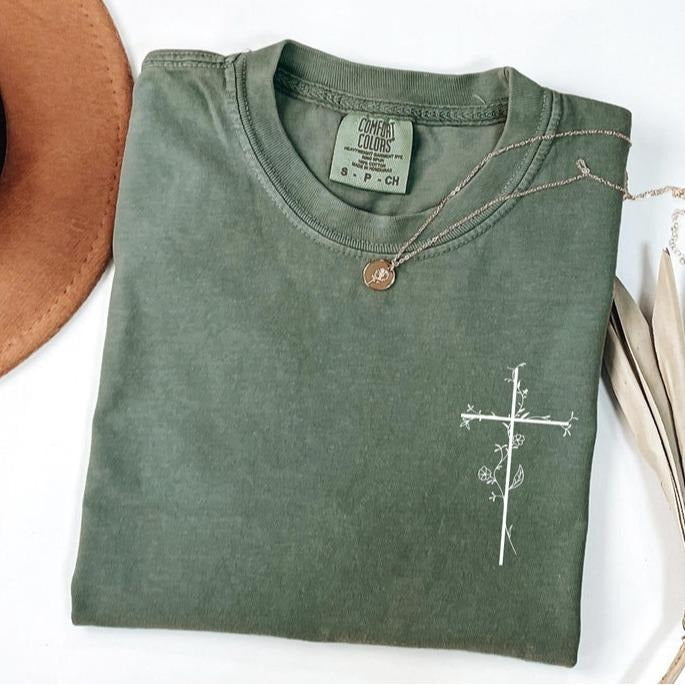 Comfort Colors Floral Cross Tshirt, Aesthetic Faith Shirt, Christian Gift, Religious Tshirt, Church Group Apparel,...