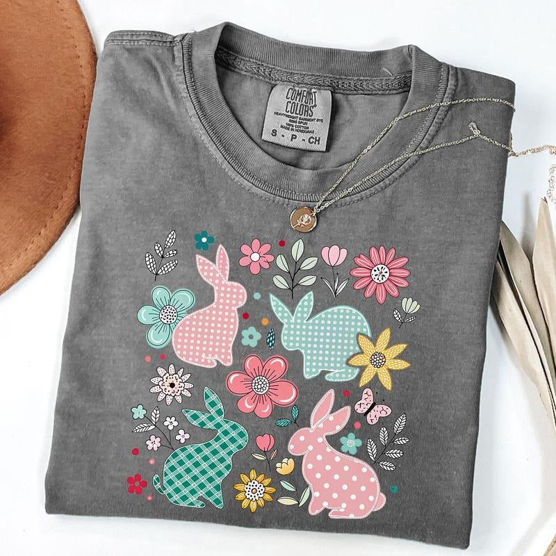 Comfort Colors Floral Easter Shirt, Easter Bunny T-Shirt, Easter Shirts for Women, Spring Floral Bunny Tee Hoodie, Sweatshirt