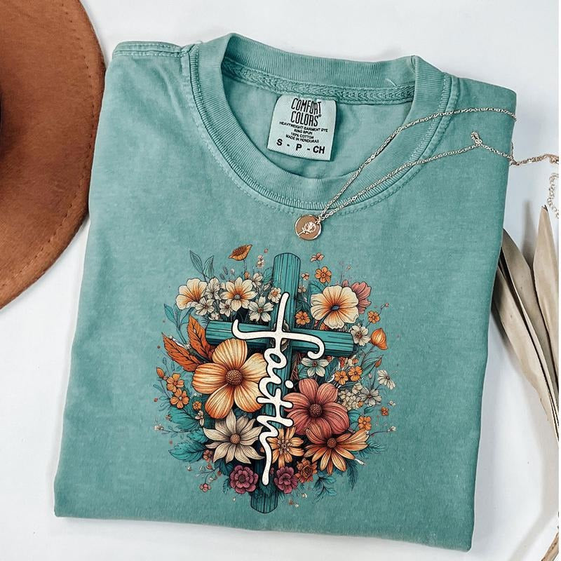 Comfort Colors Floral Faith Shirt, Jesus Shirt, Women's Bible Shirt, Christian Shirt, Floral Religious T-Shirt, Christian...