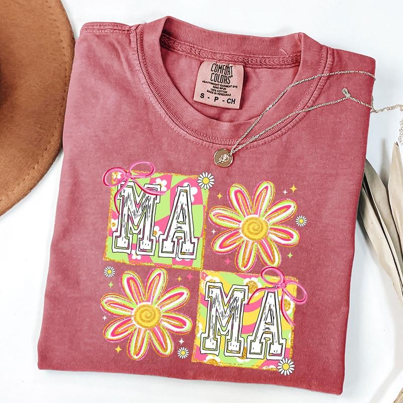Comfort Colors Floral Mama Coquette Bow Shirt, Mama Groovy Shirt, Preppy Mama T-shirt, Springtime Mom Tee, New Mom Gift...