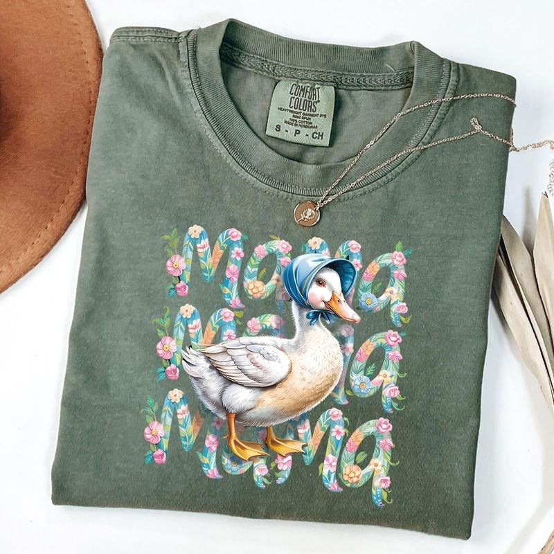 Comfort Colors Floral Mama Goose Shirt, Mama Goose Tee, Floral Mama T-Shirt Hoodie, Sweatshirt | HypeDripTees.com