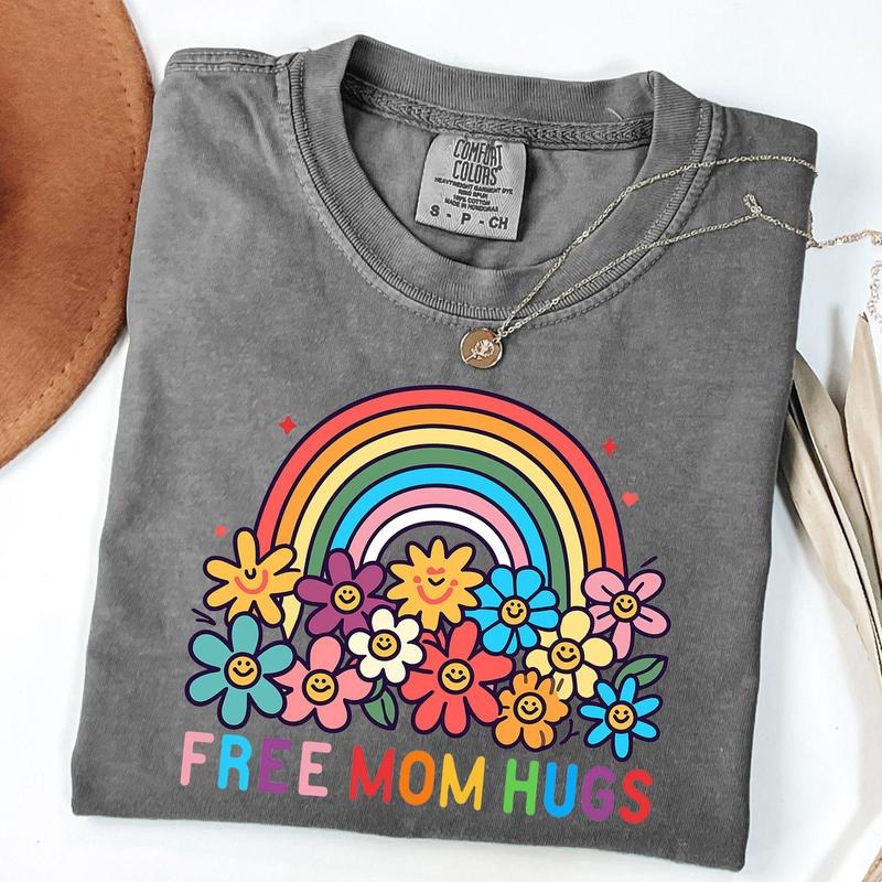 Comfort Colors Free Mom Hugs T-Shirt, Proud Mom Apparel, Rainbow Gay Pride T-Shirt, Lgbtq Proud Parent Shirt, Equality...