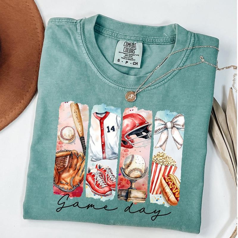 Comfort Colors Game Day Baseball Coquette Shirt, Baseball Bow Shirt, Baseball Mama T-Shirt, Brushstroke Teestyle{n002}2...