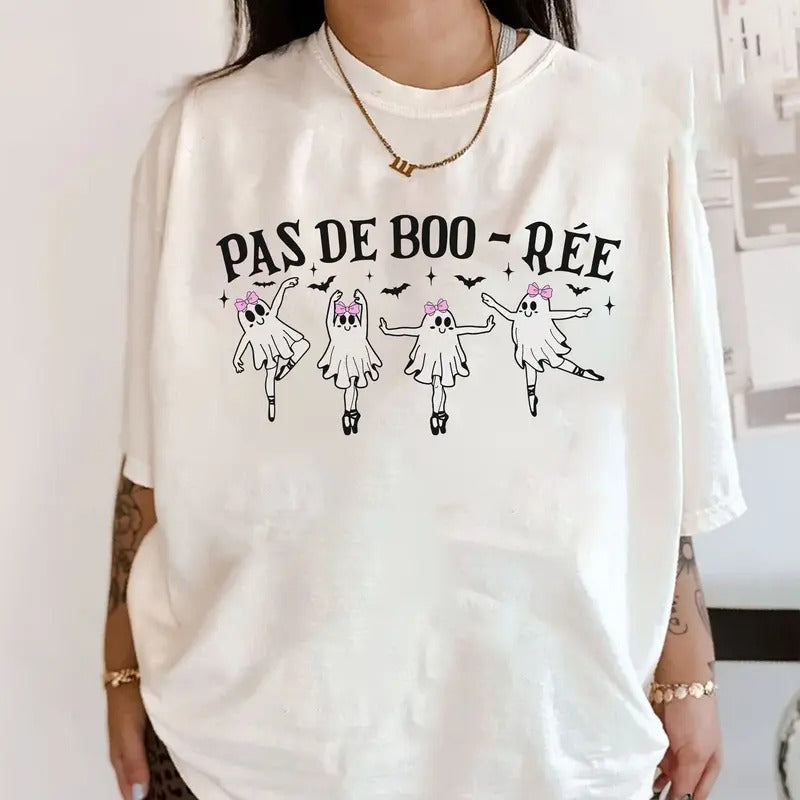Comfort Colors Ghost Pas de Boo-ree Bow Shirt, Ballerina Ghost Shirt, Ballet Dancer Spooky Halloween Shirt, Ballet Dance...