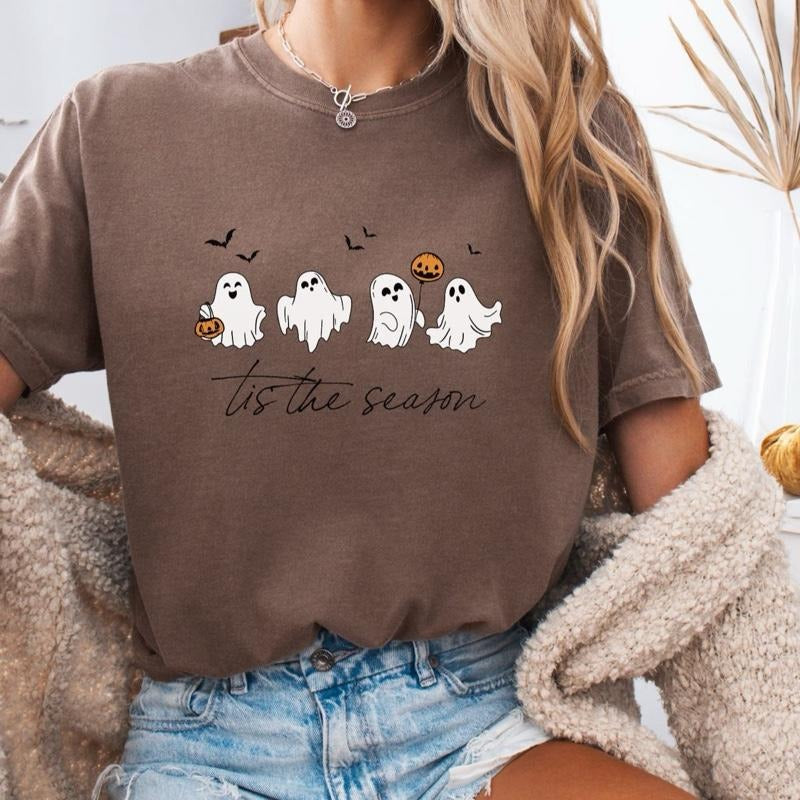 Comfort Colors Ghosty Season Women's Short Sleeve Eve T-Shirt with Cute Ghosts Design "tis the season" Hoodie, Sweatshirt