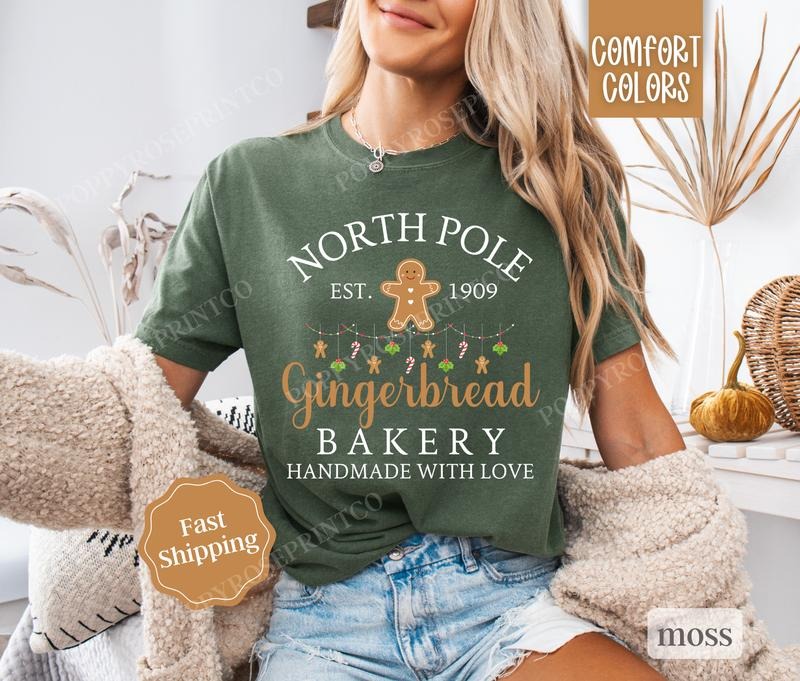 Comfort Colors Gingerbread Bakery Shirt for Women, North Pole Christmas T-shirt