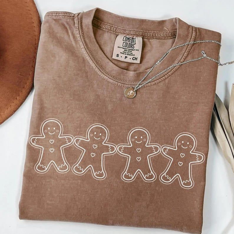Comfort Colors Gingerbread Man Christmas Shirt, Retro Holiday Cookie Tee, Cute Christmas Tree Cookie Shirt, Festive...