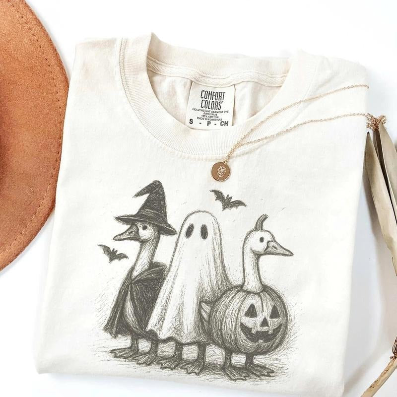 Comfort Colors Goose Halloween Shirt, Ghost Goose Tee, Cute Pumpkin Shirt, Spooky Season Fall Tee, Trick or Treat Shirt,...