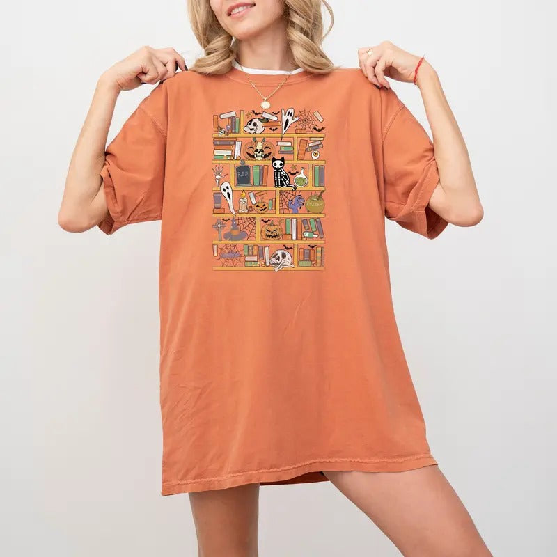 Comfort Colors Halloween Book Shelf Collage Shirt, Retro Autumn Vibes Shirt, Retro Halloween Tee, Fall Shirt, Autumn T...