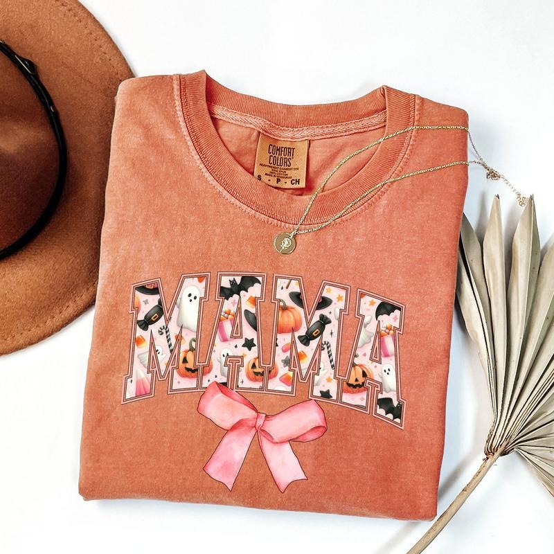 Comfort Colors Halloween Coquette Mama Shirt, Fall Pumpkin Coquette Bow Shirt, Fall Vibes Shirt, Fall Season Shirt,...