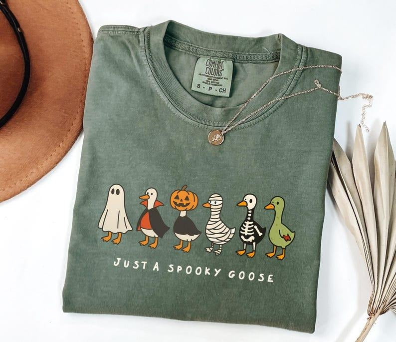 Comfort Colors Halloween Funny Goose Shirt, Just a Spooky Goose Shirt, Halloween Shirt, Skeleton Goose Tee, Spooky Season...