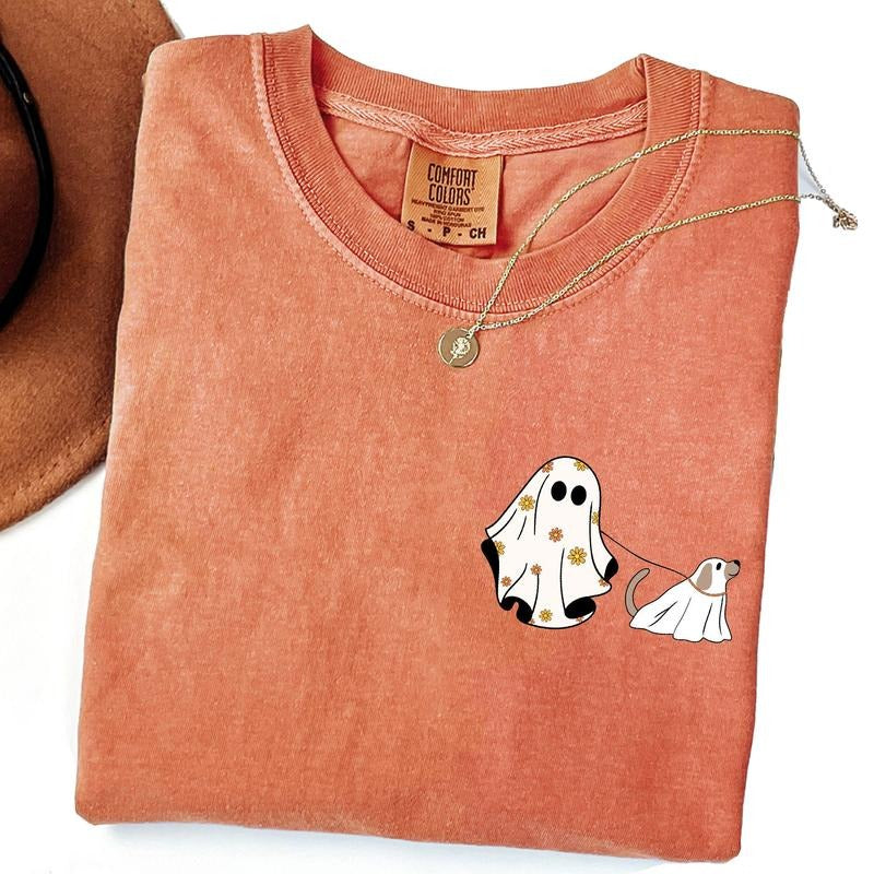 Comfort Colors Halloween Ghost Dog Shirt, Сute Ghost Dog Shirt, Women Halloween Shirt, Cute Fall Shirt, Halloween Dog...