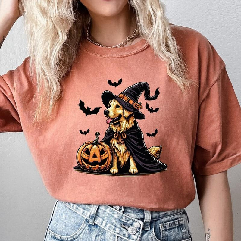 Comfort Colors Halloween Golden Retriever Shirt, Halloween Dog Shirt, Dog Lover Gift, Spooky Dog Shirt, Golden Mama...
