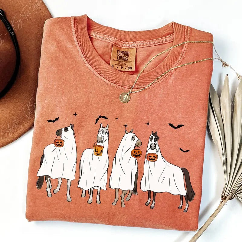 Comfort Colors Halloween Horse Shirt, Ghost Horse Shirt, Spooky Horse Shirt, Horse Lover Gift, Western Halloween, Cowgirl...