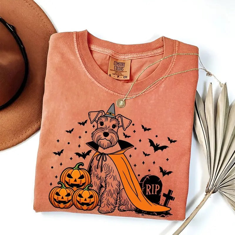 Comfort Colors Halloween Miniature Schnauzer Shirt | Spooky Dog T-Shirt | Pumpkin Schnauzer Tee | Schnauzer Dog Lover |...