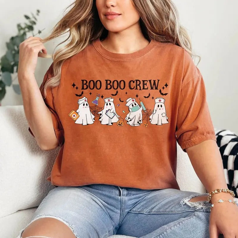 Comfort Colors Halloween Nurse Shirt, Boo Boo Crew Shirt, Halloween Nursing Shirt, Funny Halloween T-Shirt, Ghost Nurse...