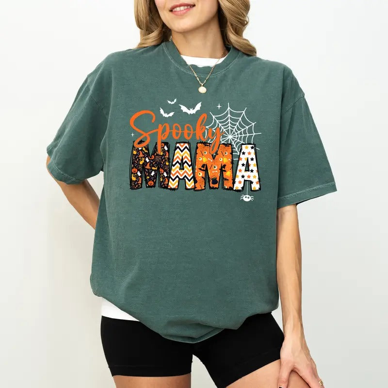 Comfort Colors Halloween Spooky Mama Shirt, Vintage Halloween Tee For Mom, Cute Mommy Tshirt, Halloween Mama Shirt, Funny...