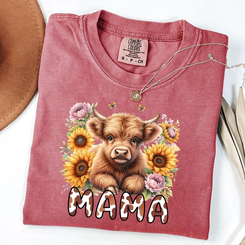 Comfort Colors Higland Cow Mama T-Shirt, Western Mama Short, Cowhide Mama Tee Hoodie, Sweatshirt | HypeDripTees.com