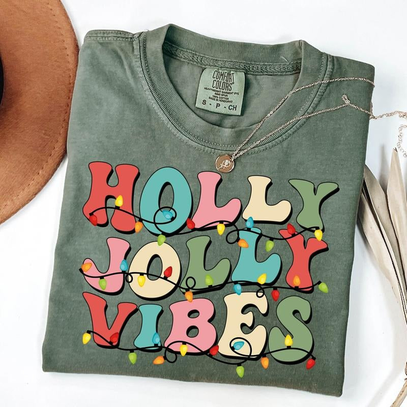 Comfort Colors Holly Jolly Christmas Shirt, Womens Christmas T-Shirt, Family Christmas Shirt, Holiday T-Shirt, Cute Xmas...
