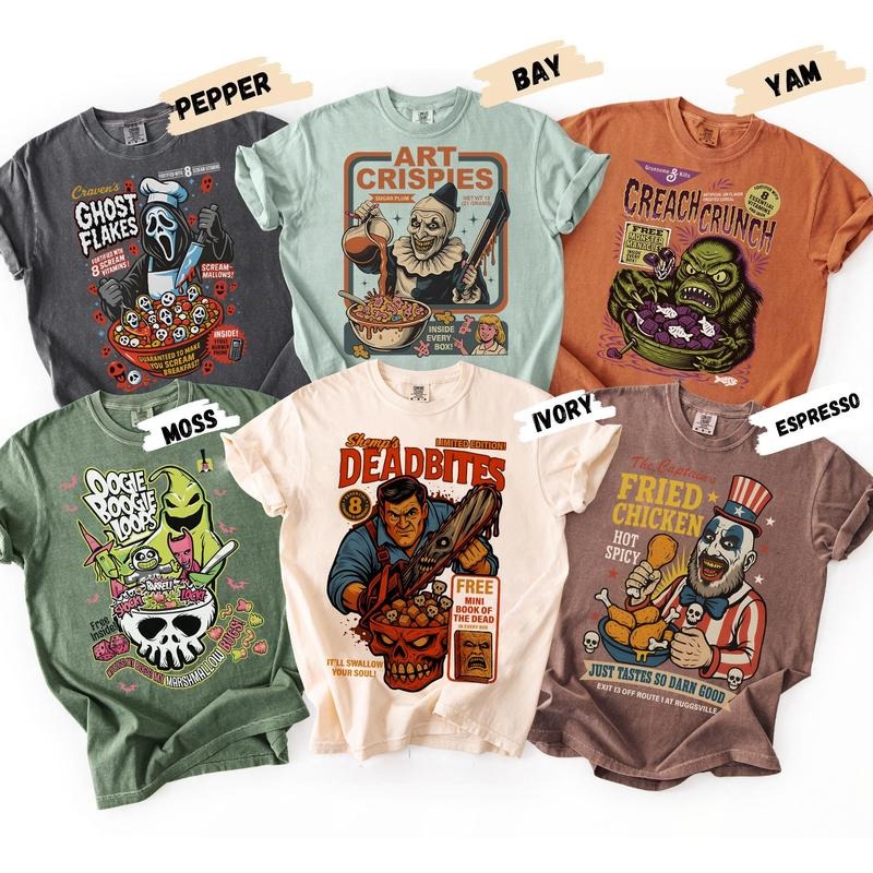 Comfort Colors Horror Cereal Halloween Shirt, Scary Movie Characters Shirt,Funny K*ller Breakfast Tee, Charm Zombie Tee,...