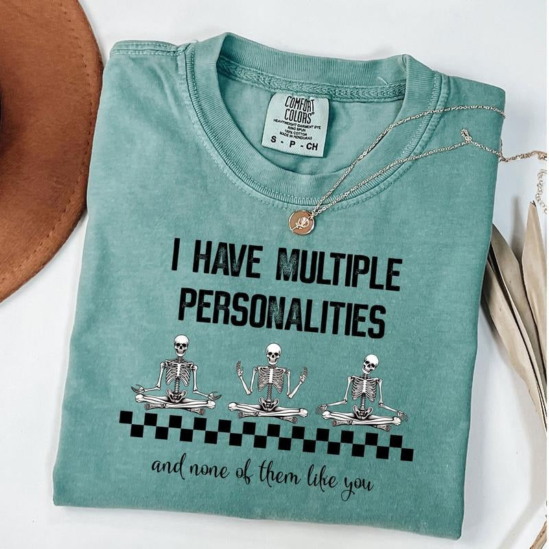 Comfort Colors I Have Multiple Personalities and None of Them Like You Shirt, Checkered Skeleton Shirt, Unisex T-Shirt...