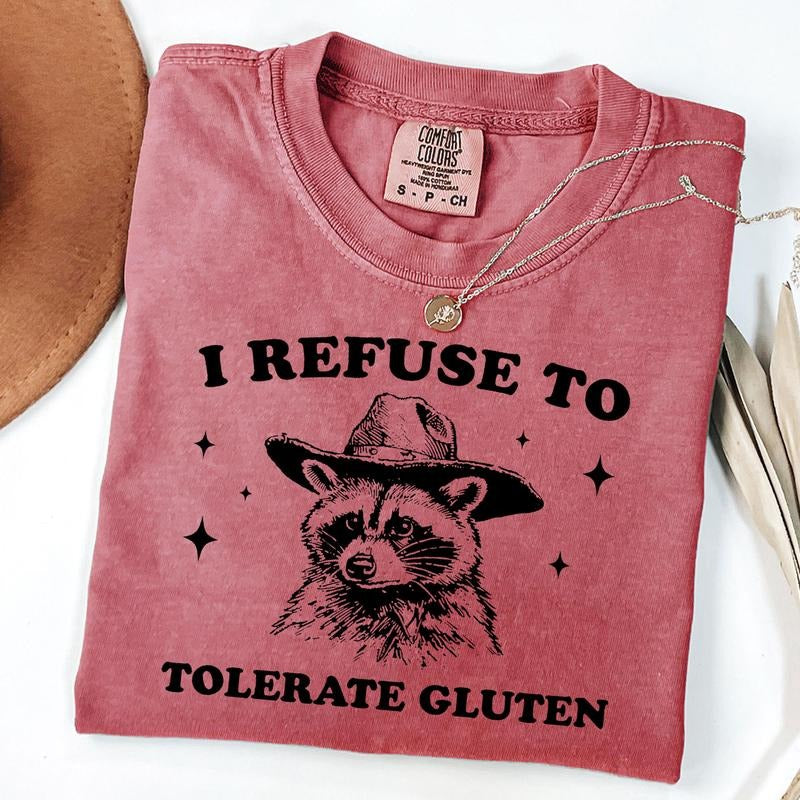 Comfort Colors I Refuse To Tolerate Gluten Shirt, Funny Gluten Intolerance Shirt, 90s Retro Graphic Tee, Raccoon Meme...