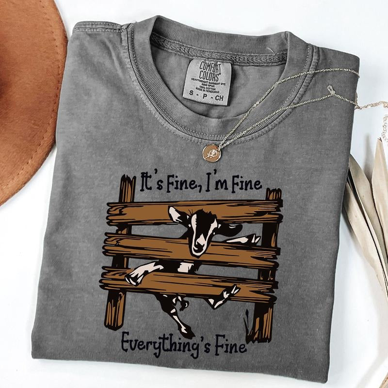 Comfort Colors It's Fine I'm Fine Everything Is Fine Shirt, Cute Sheep Tee, Sarcasm T-Shirt, Everything Is Fine Shirt,...