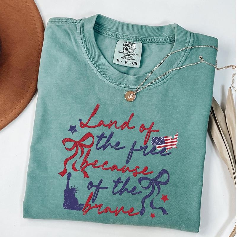Comfort Colors Land Of The Free Because Of The Brave Shirt, 4th Of July T-Shirt, America Coquette Tee, Unisex T-Shirt...