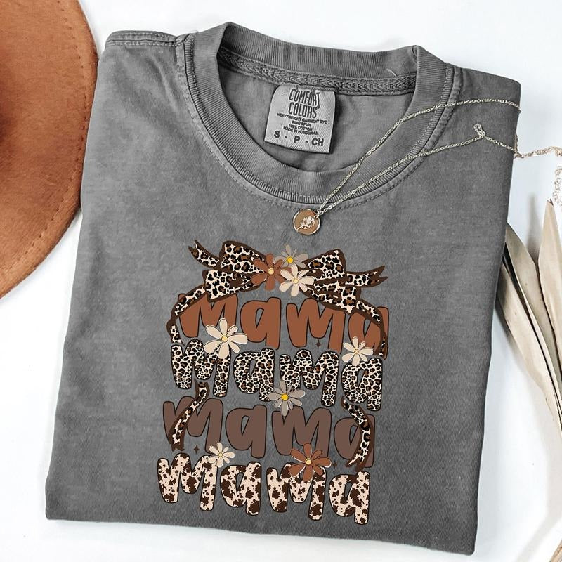 Comfort Colors Leopard Mama Coquette Flower T-shirt, Retro Mama Shirt, Leopard Mama Daisy Shirt, Mother's Day Gift,...