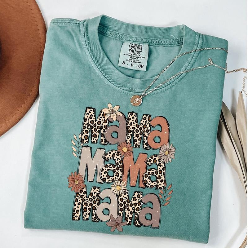 Comfort Colors Leopard Mama Flower Shirt, Retro Mama T-Shirt, Mother's Day Gift, New Mom Gift Hoodie, Sweatshirt