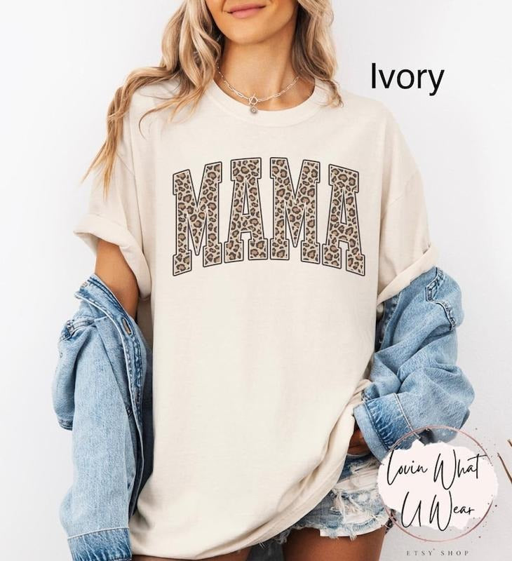 Comfort Colors Leopard Mama Shirt Cheetah Mama T-Shirt Varsity Mama TShirt Cute Mom Life Top Mothers Day Gift New Mom...